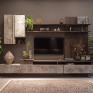 Modern Grey and Brown TV Unit with Storage